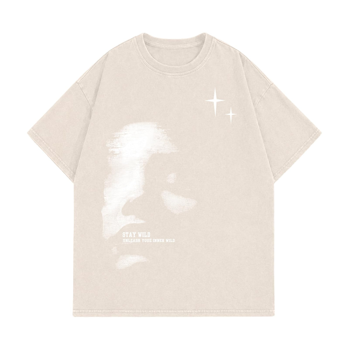 KUYIGO Unisex Vintage Washed Graphic T Shirt Abstract Face Tee