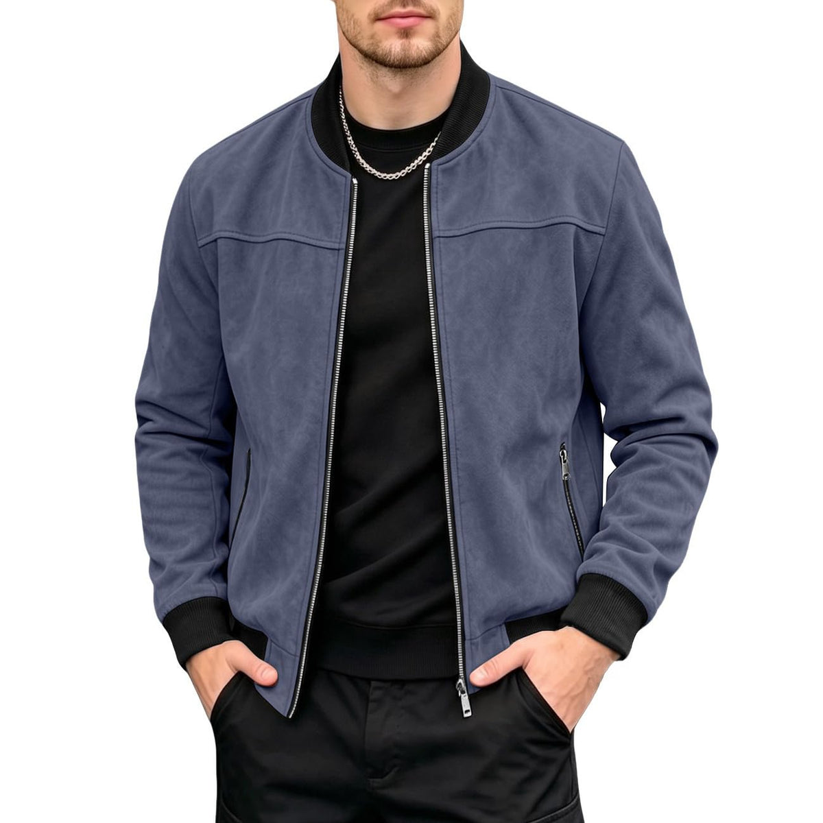 Men's Lightweight Suede Bomber Jackets Casual Full Zip Coat