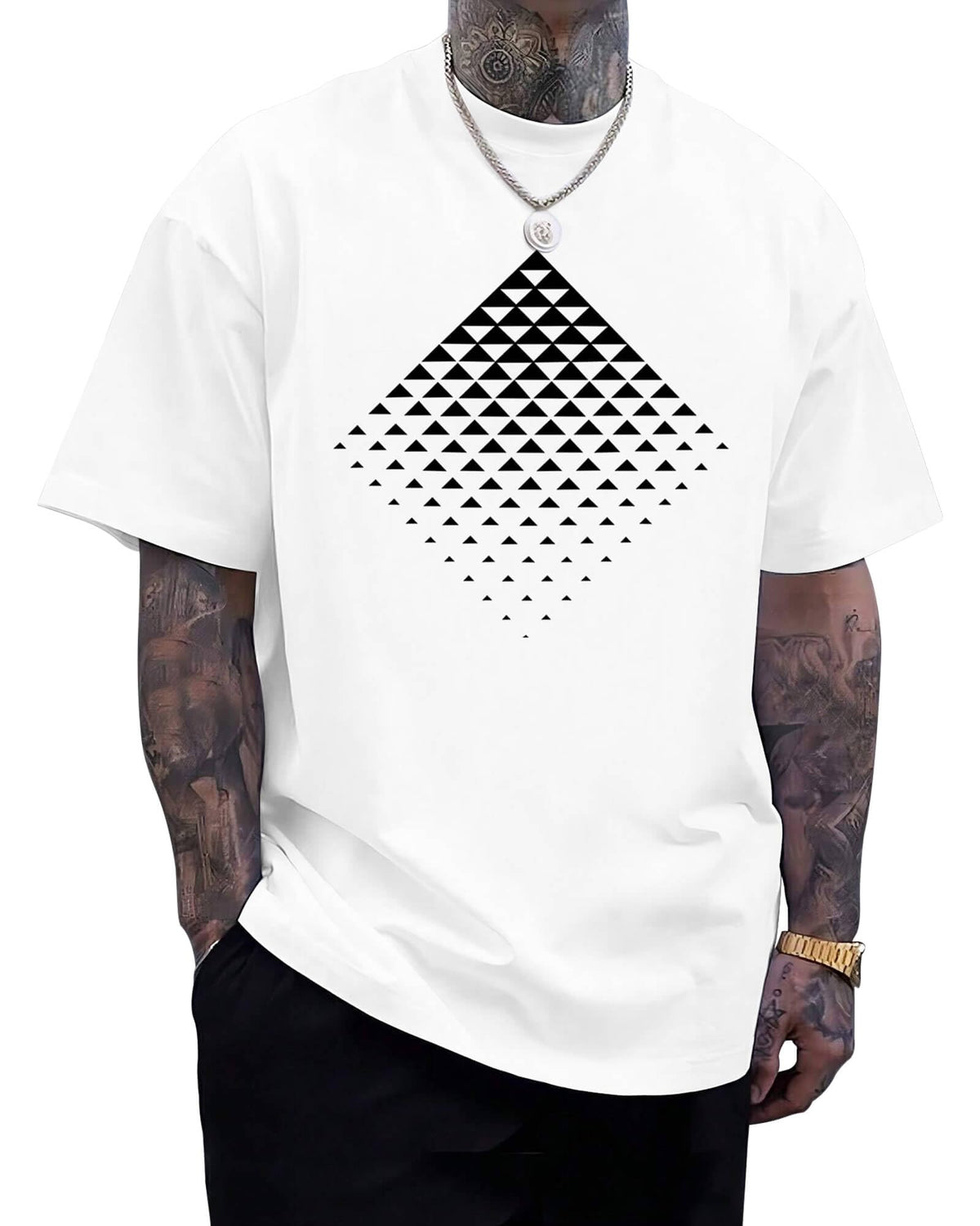 Aiyino Men's Triangle Geometric Tee – Gradient Art 100% Cotton Casual Top