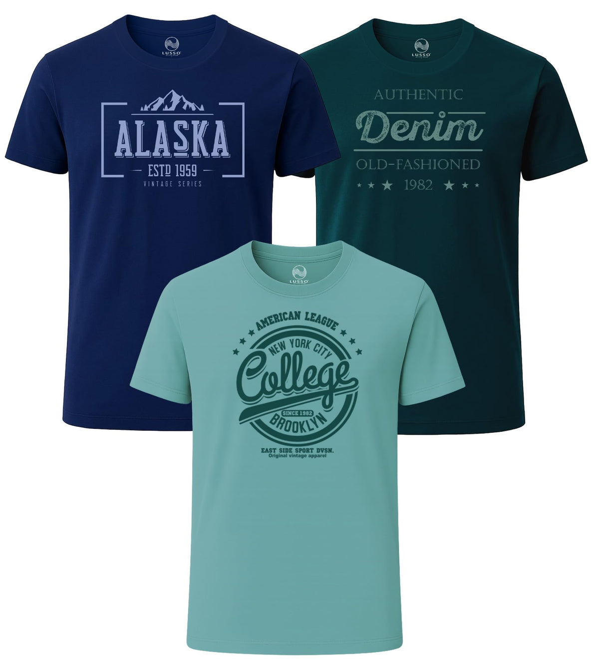 3 Pack Men's Graphic Short Sleeve Crewneck T-Shirts, 100% Cotton Casual Round Neck Printed Tees
