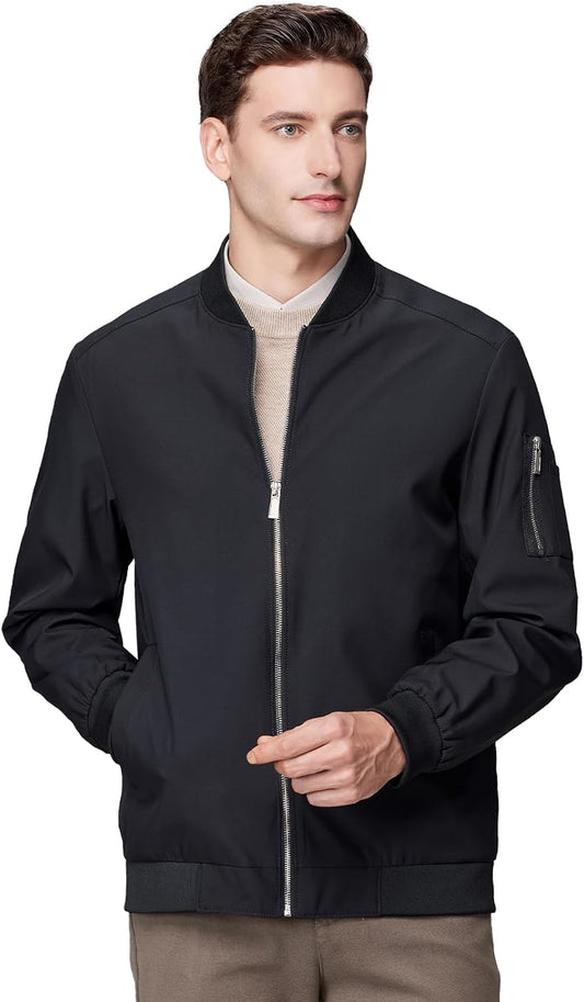 Men's Lightweight Bomber Jacket Windbreaker Causal with Multiple Pockets