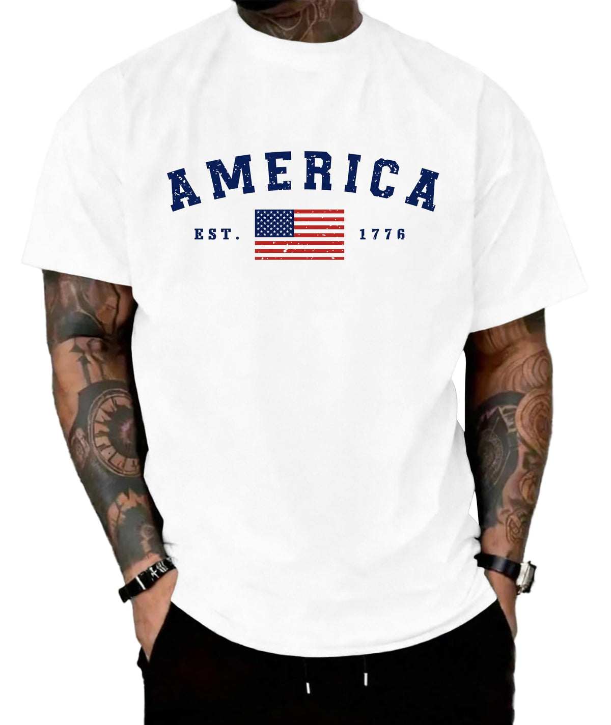 KESIHAN American 1776 Flag Patriotic T Shirt for Men Casual Regular Tee