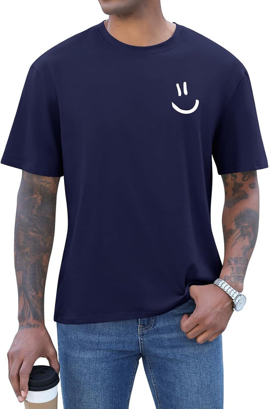 Mens Short Sleeve Graphic Tee Funny Smile Crew Neck T Shirts Loose Fit Summer Shirts