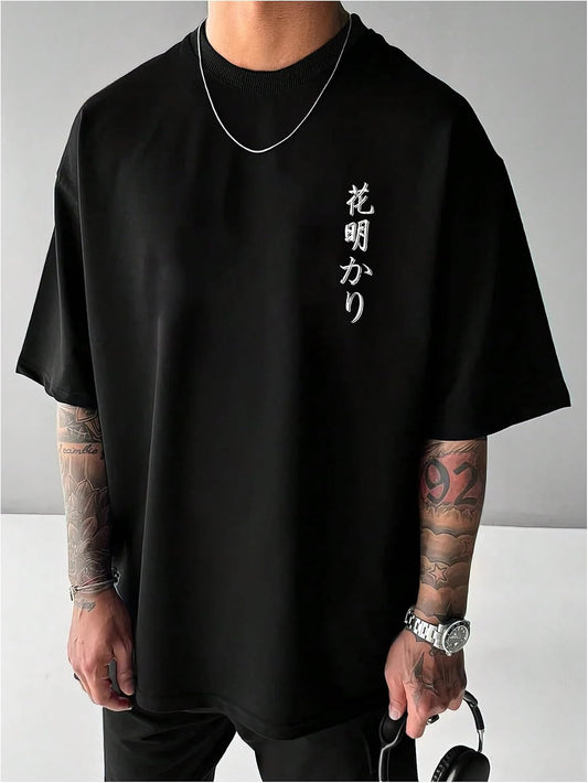 GORGLITTER Men's Japanese Graphic Tshirts Oversized Drop Shoulder T Shirt