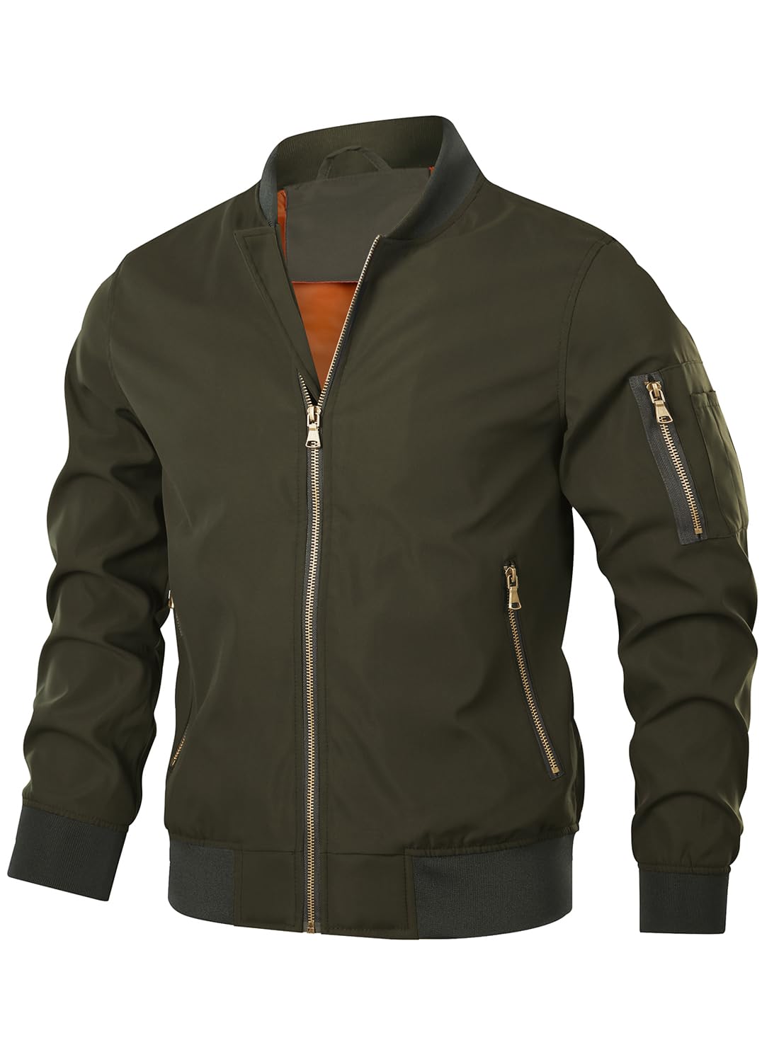 HOOD CREW Men’s Bomber Jacket Lightweight Casual Stylish Spring Fall Windbreaker Zip Up Outwear Coat with Pockets