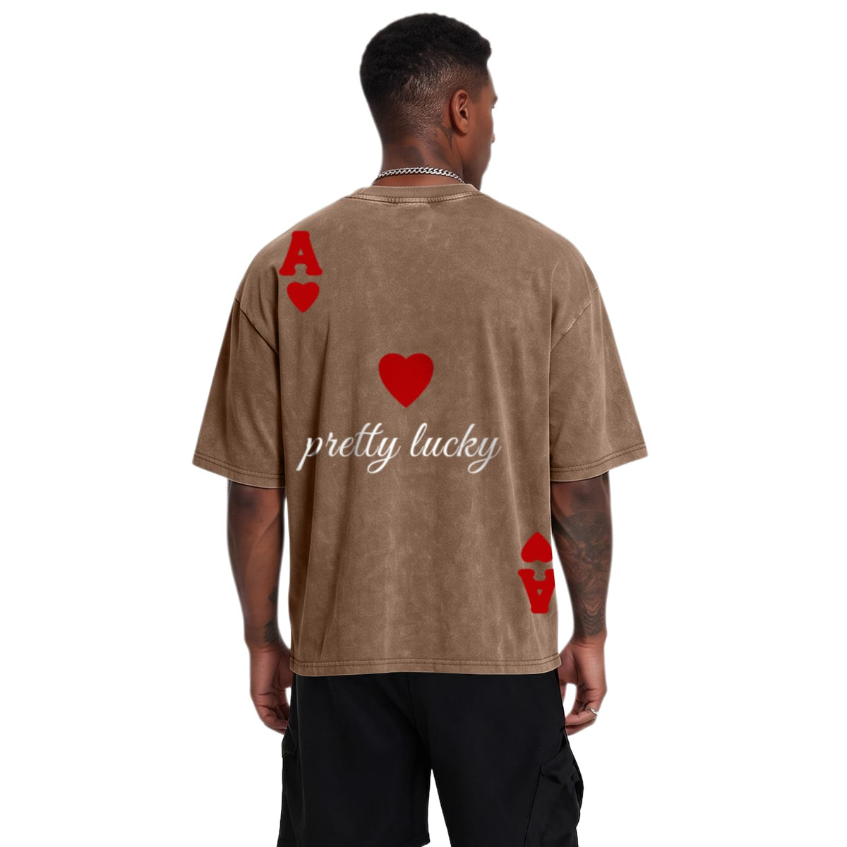 Fkatuzi Mens Cropped Graphic Tee Poker Ace of Hearts Shirt Oversized Boxy Tees Vintage Streetwear Crop Top Acid Wash Shirt