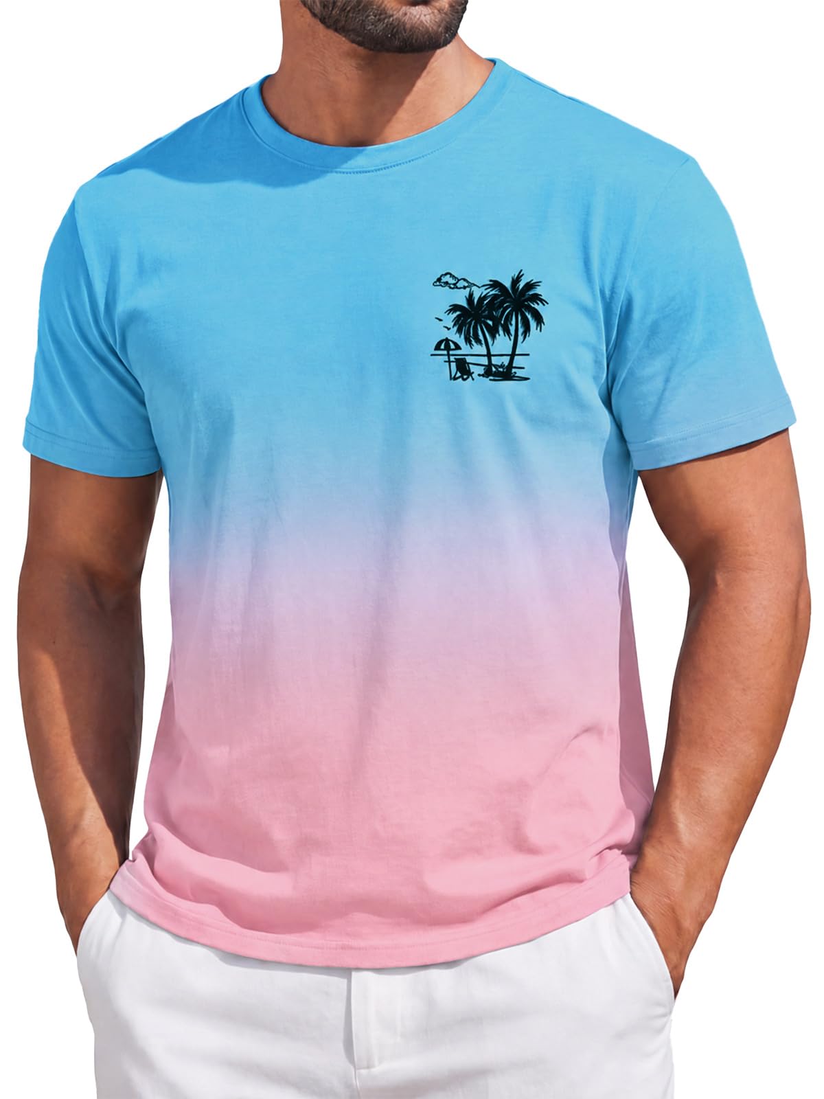Runcati Mens Short Sleeve T-Shirts Gradient Graphic Vintage Hawaiian Tee