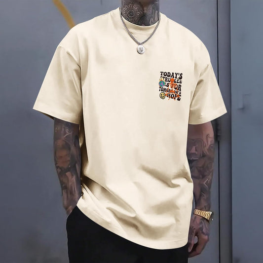 Weiyuqi Oversized Graphic Tshirt for Men Letter Print Vintage T Shirt Tees Casual Loose Fit Retro Streetwear Shirts Tops