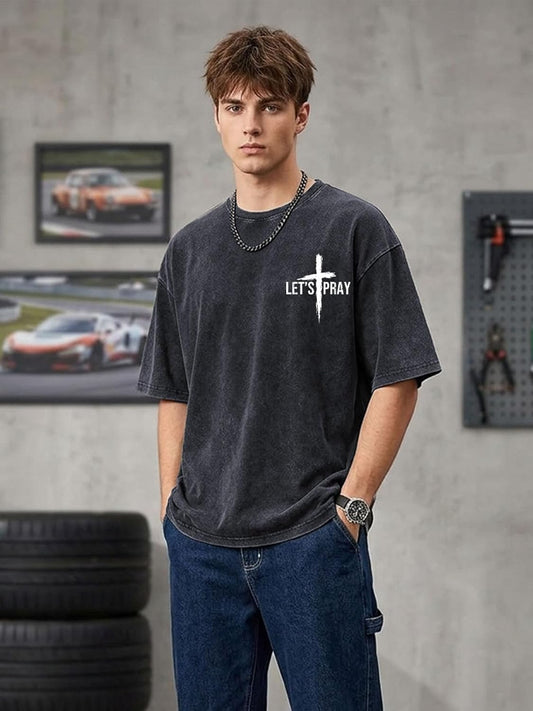 Eatbook Christian Shirts for Men Women Jesus Faith Oversized Acid Wash Tops