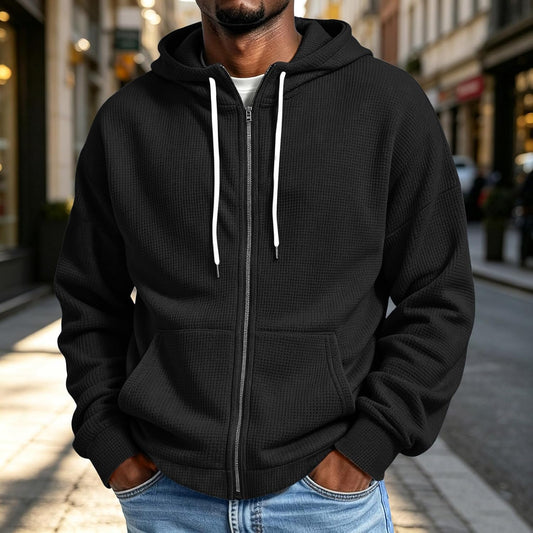 Waffle Hoodie Men Zip Up Athletic Casual Hooded Sweatshirts with Pockets