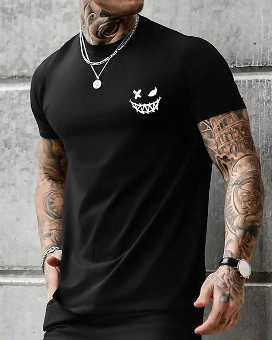 Aiyino Mens Graphic Tee Minimal Smile Streetwear