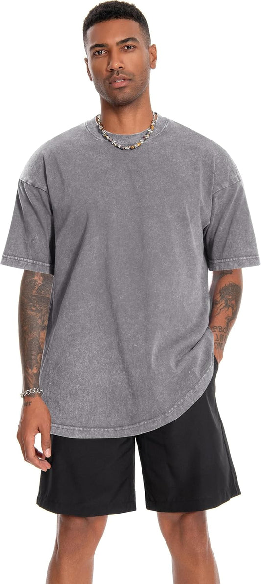 Oversized Tshirts for Men Short Sleeve Vintage Washed Basic Loose Tees