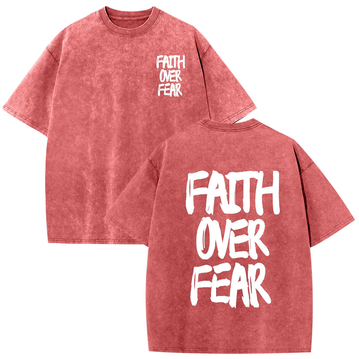 Christian Shirts for Men Faith Over Fear Shirt Jesus Religious Tshirt Oversized Graphic Tees Acid Wash God T-Shirt