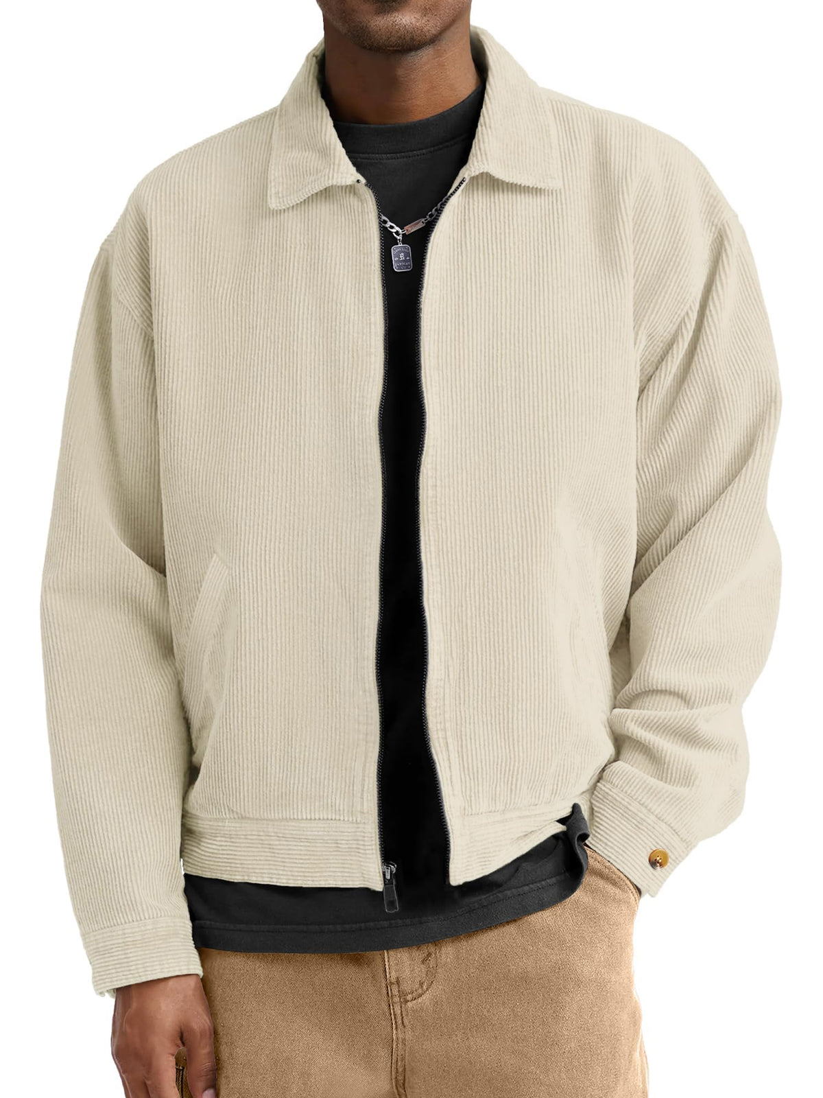 Comdecevis Men's Corduroy Bomber Collared Jacket, Full Zip Up