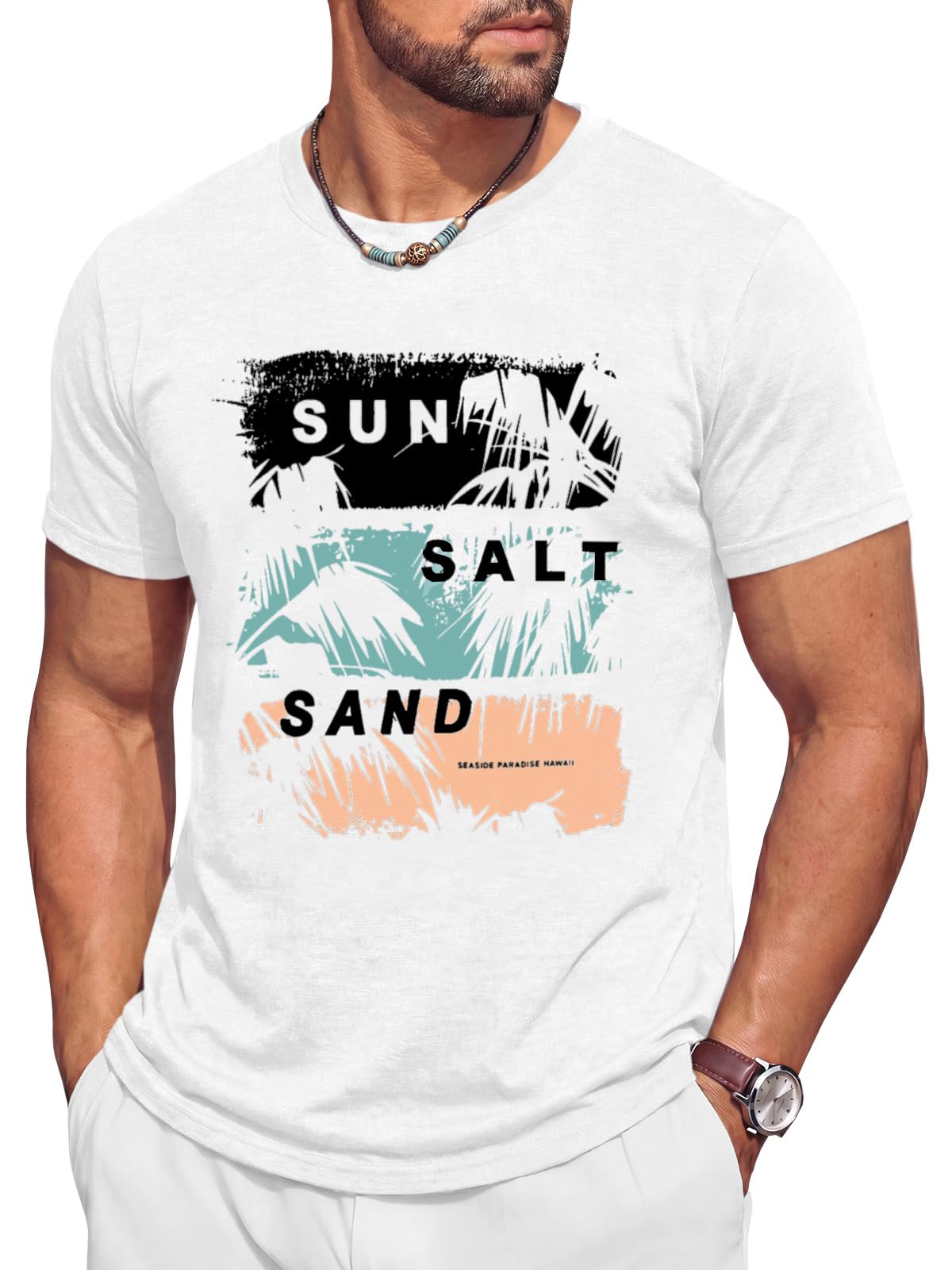Runcati Mens Short Sleeve Crewneck Graphic Printed Casual T-Shirts
