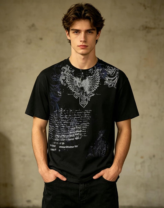 Men's Y2K Vintage T-Shirt Gothic Cross Graphic Print T-Shirt Round Neck Short Sleeve Tops