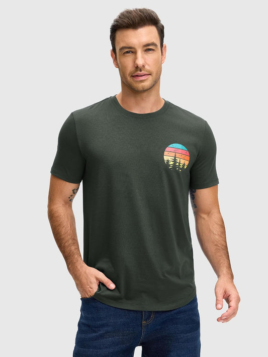 Comdecevis Men's Graphic T-Shirts Curved Hem Casual Vintage Summer Tees