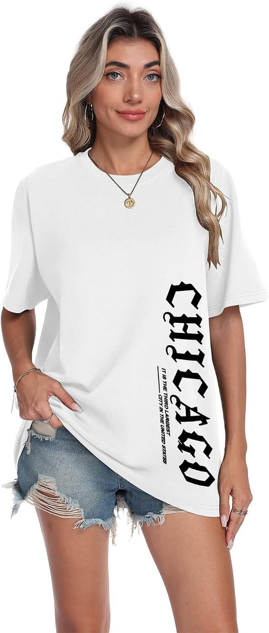 Aiyino Men's Chicago Graphic Tee – Gothic City 100% Cotton Casual Top
