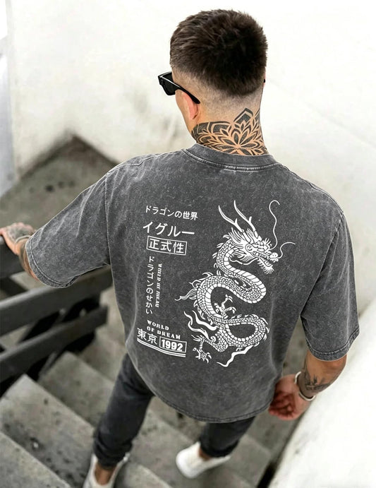 UOUA Men's Graphic Tees Washed Oversized Short Sleeve T-Shirts