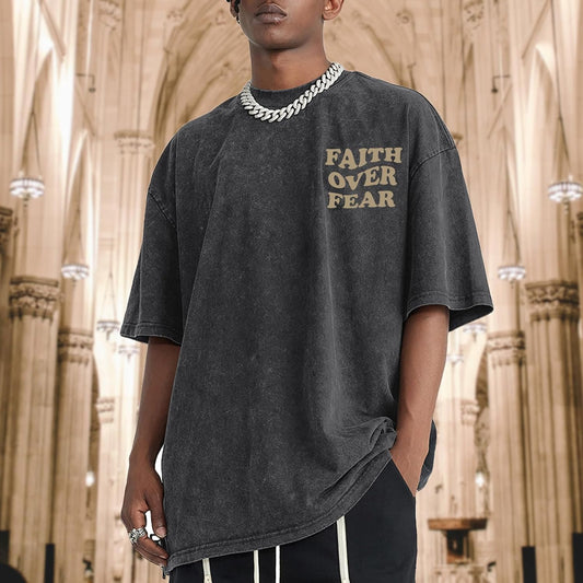 Christian Shirts for Men Faith Over Fear Oversized Tees
