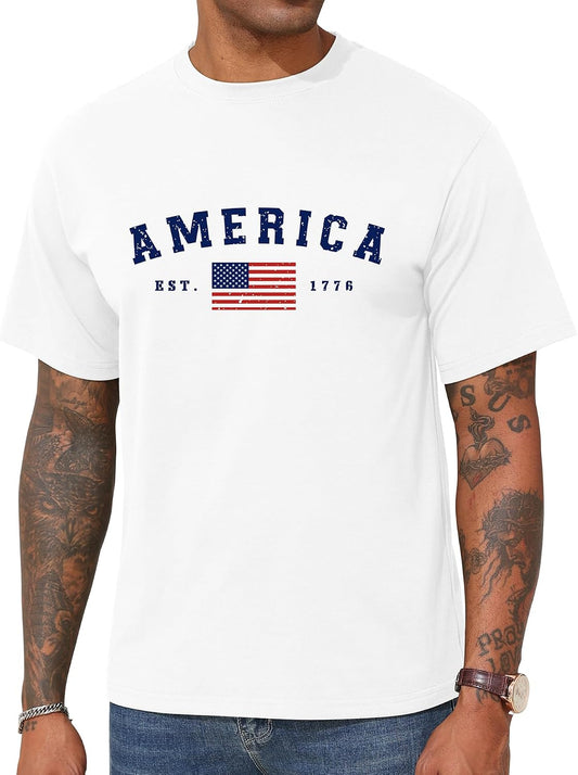 KESIHAN American 1776 Flag Patriotic T Shirt for Men Casual Regular Tee