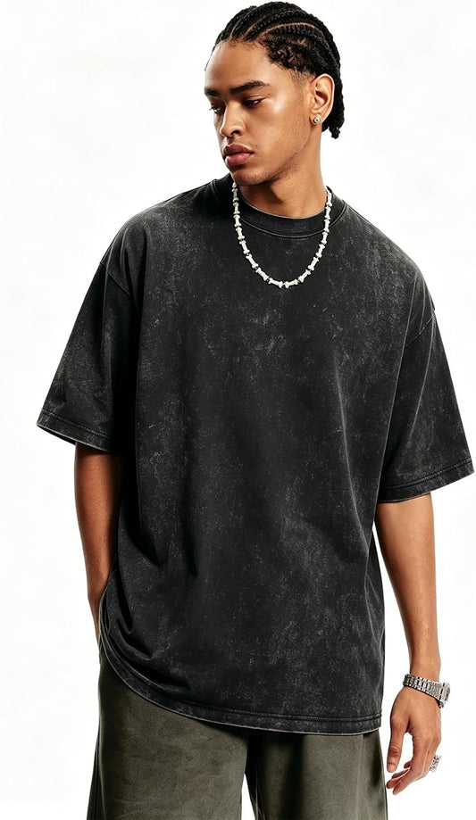 KEEPSHOWING Oversized Tshirts for Men Acid Wash Crewneck Cotton Graphic Tees Basic Short Sleeve Loose Fit Tops 2026