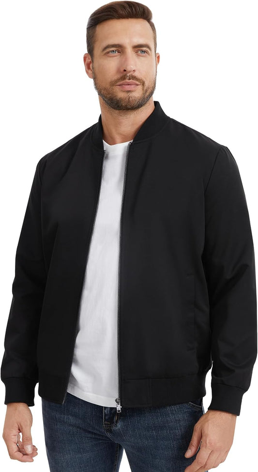 Fahsyee Lightweight Bomber Jacket Black Men Water-Resistant Golf Zip Up