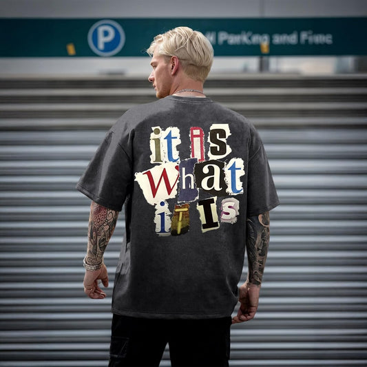Men's Graphic Tees Funny Letter Print Vintage Oversize T Shirts Acid Wash Shirt Streetwear Rapper Casual Tee Top