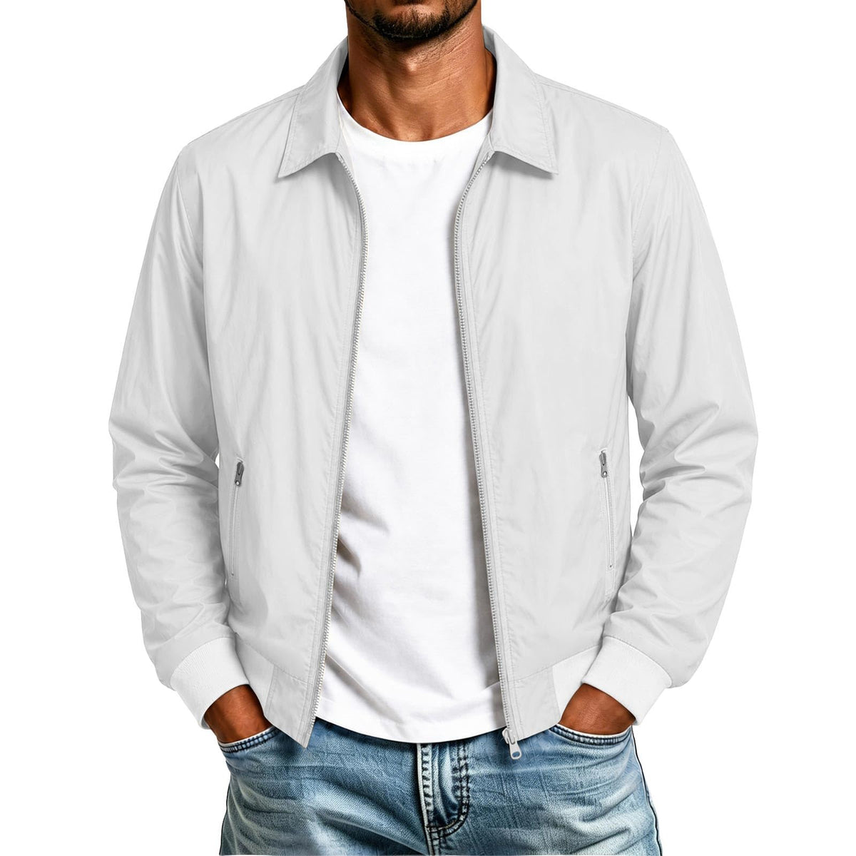 Mens Bomber Jacket Nylon Lightweight Full Zip Up Fall Jackets