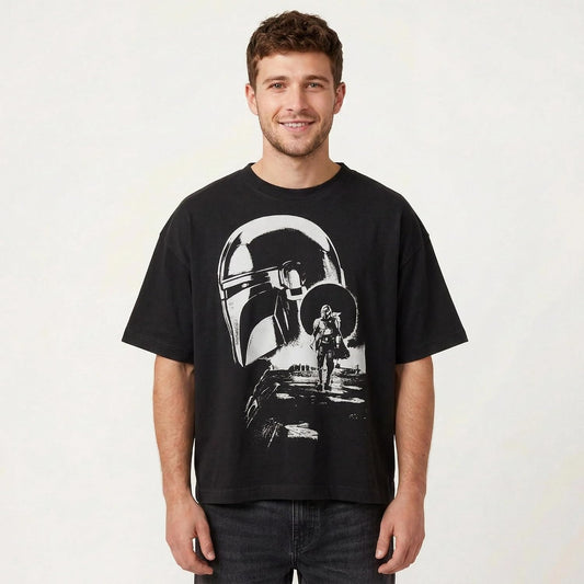 Star Wars Men's Star Wars the Mandalorian and Grogu Officially Licensed Boxy Graphic T-Shirt for Men, Din Djarin, S-XXL