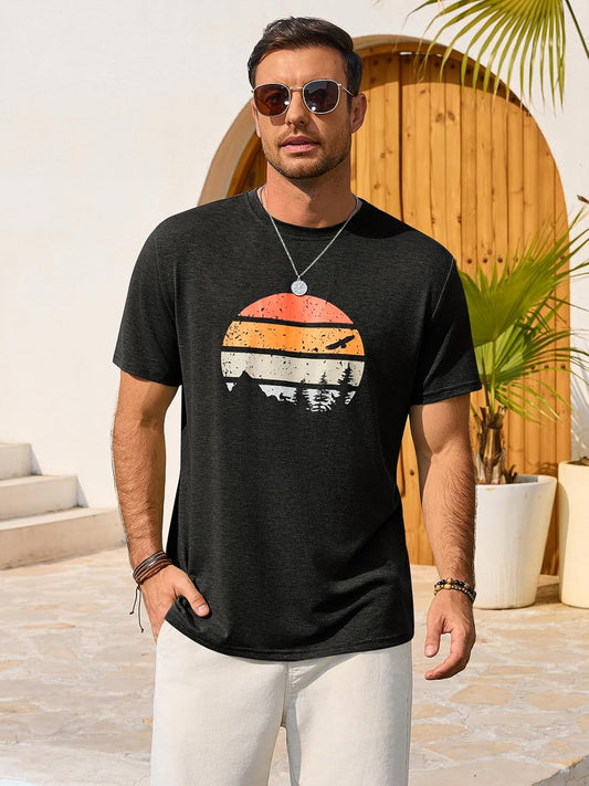 Runcati Mens Short Sleeve T-Shirts Casual Graphic Tees Summer Beach Tops