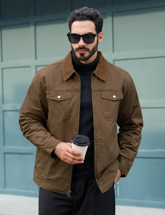 TACVASEN Men's Casual Quilted Cotton Jacket Work Shacket for Fall & Winter