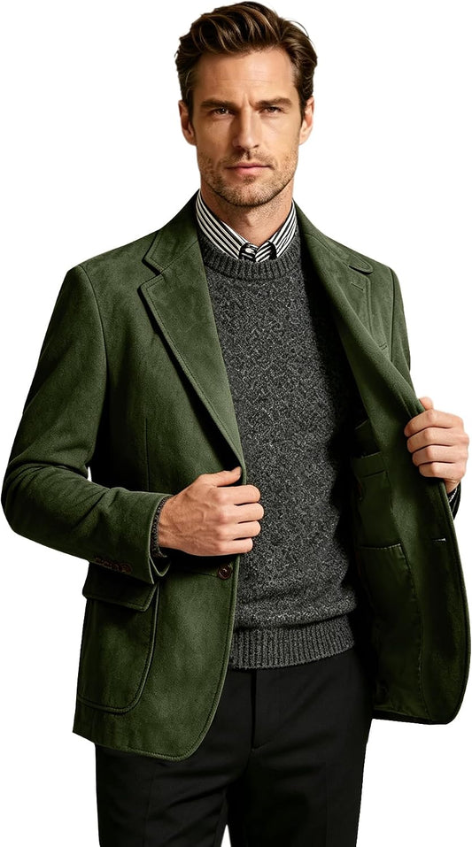 Men Blazers Suede Suits Jackets for Mens Retro Sport Coats Casual Slim Fit