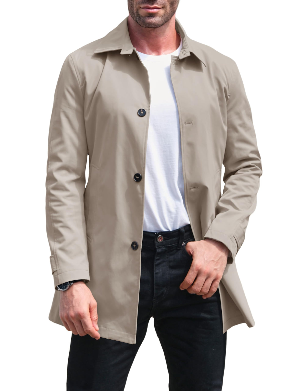 Makkrom Mens Trench Coat Casual Windbreak Jacket Long Classic Overcoat