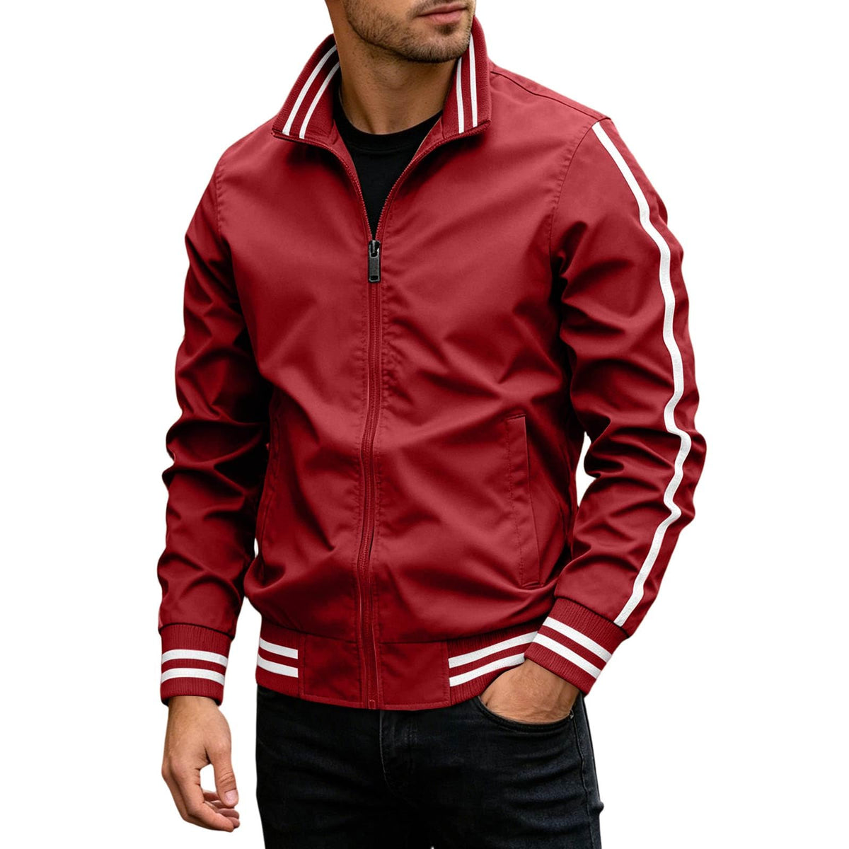 Men Bomber Jacket Windbreaker Lightweight Long Sleeve Zip Up Bomber Cardigan Waterproof Pocket Flight Coat Voyage