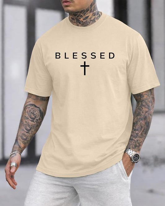 KUYIGO Mens Blessed Cross Graphic T Shirt Christian Faith Tee