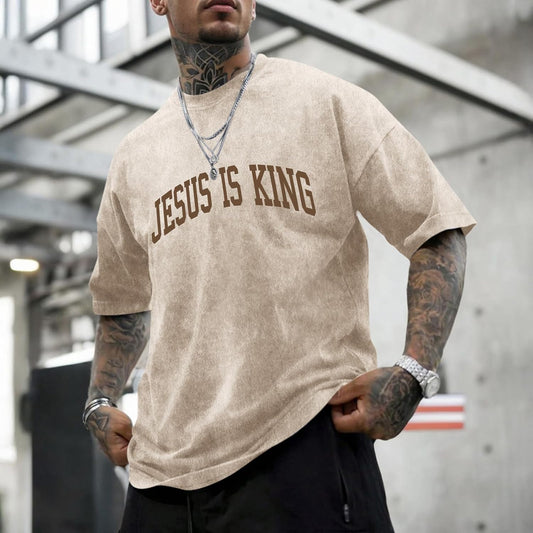 Mens Christian Shirts Jesus is King Love You Tshirt God Faith Religious Bible Verse Oversized Acid Wash Graphic Tees