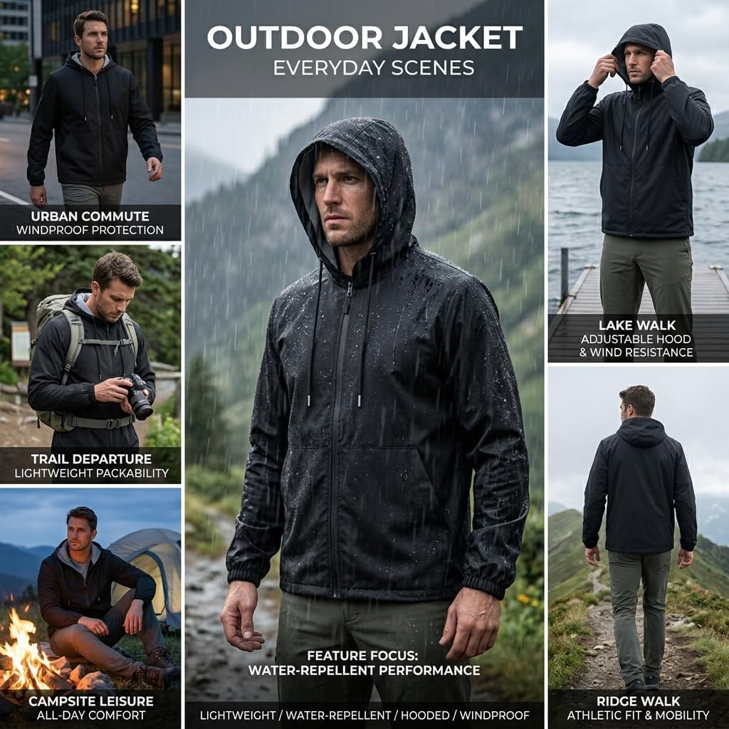 Men's Rain Jacket Hooded Raincoat Waterproof Windbreaker