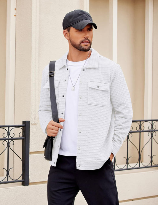 COOFANDY Mens Casual Shirt Jacket Waffle Button Down Shacket Overshirt