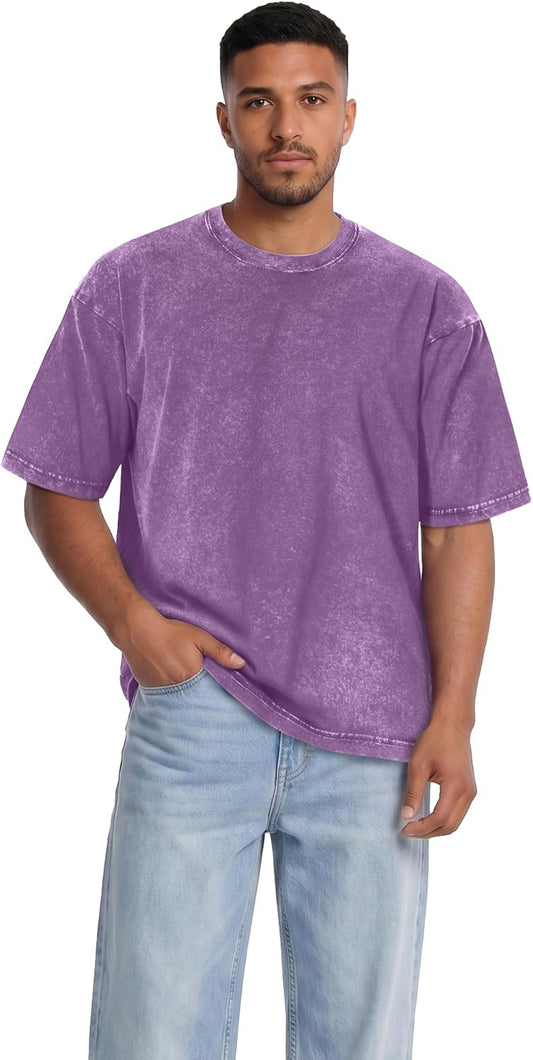 Oversized Tshirts for Men Short Sleeve Vintage Washed Basic Loose Tees