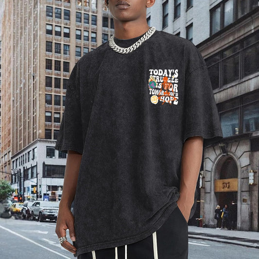 BeWithYou Oversized Graphic Tshirts for Men Vintage T Shirt Retro Letter Print Tees Casual Acid Wash Streetwear Shirts Tops