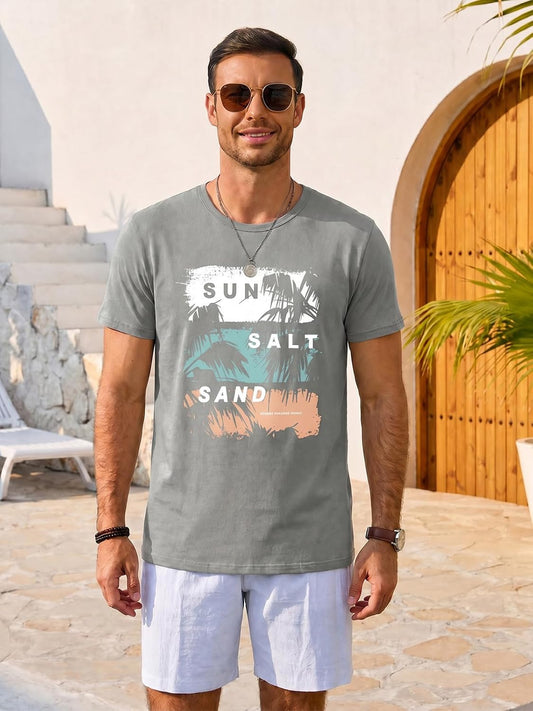 Runcati Mens Short Sleeve Crewneck Graphic Printed Casual T-Shirts