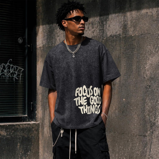 Mens Graphic Tees Vintage Acid Wash Shirts Inspirational Positive Streetwear Oversized T Shirts Short Sleeve Tops
