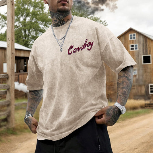 Bobeutou Western Shirts for Men Vintage Rodeo Cowboy Shirt Oversized Graphic Tees Country Concert Acid Wash T-Shirts Tops