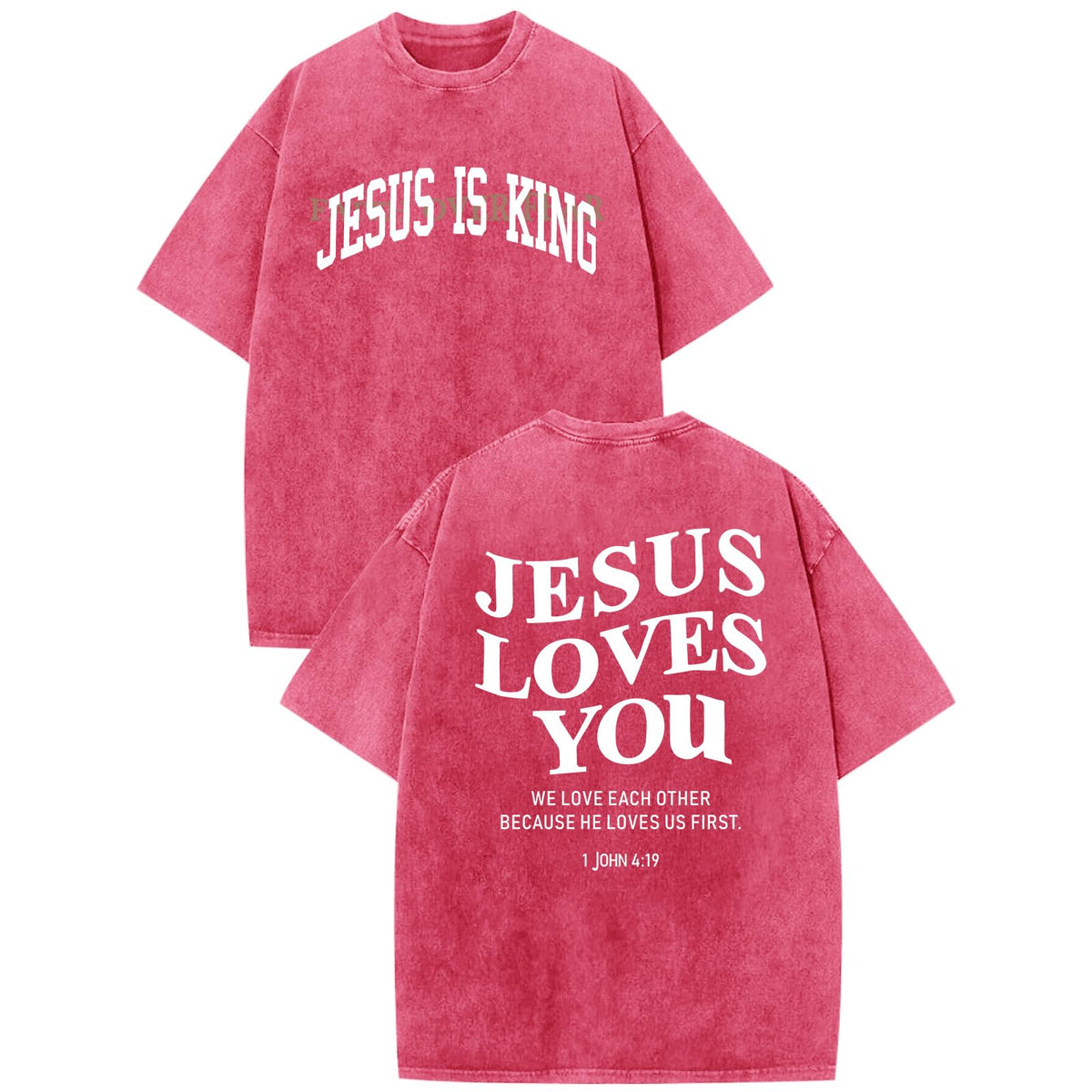Mens Christian Shirts Jesus is King Love You Tshirt God Faith Religious Bible Verse Oversized Acid Wash Graphic Tees