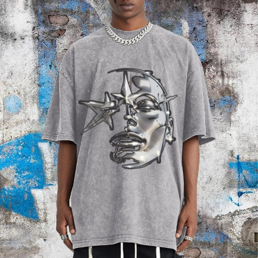 Bobeutou Men's Graphic Tees Acid Wash Tshirt Oversized T-Shirt Vintage Shirt Streetwear Casual Cotton Loose Fit Tee Tops
