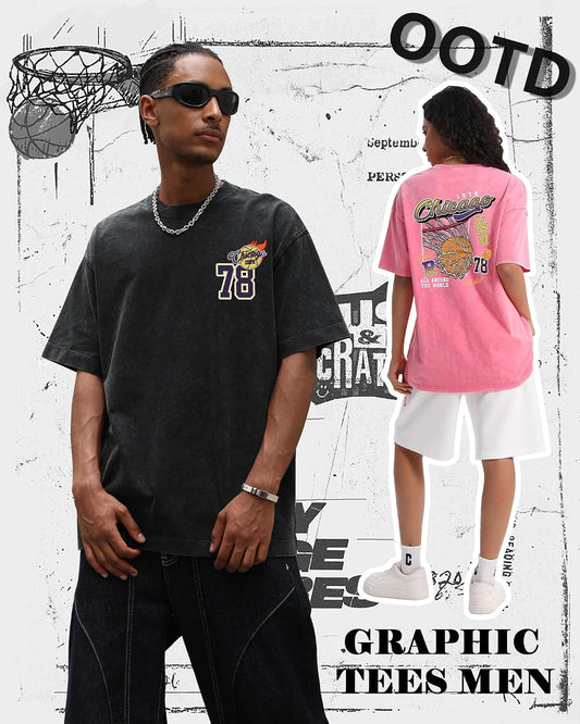 AugYew Mens Graphic Tee Soft Cotton Loose Short Sleeve Clothes