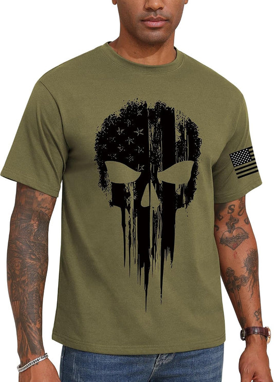 KESIHAN Men's American Flag Skull Graphic T Shirt Vintage USA Retro Tee