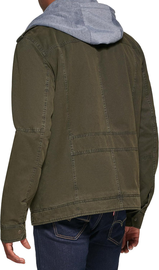 Levi's Men's Washed Cotton Hooded Military Jacket (Regular & Big & Tall Sizes)