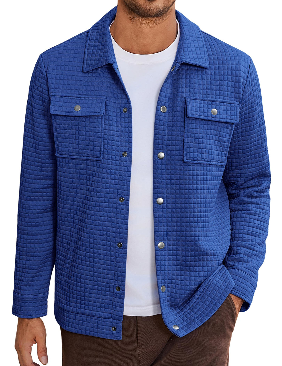 COOFANDY Mens Casual Shirt Jacket Waffle Button Down Shacket Overshirt